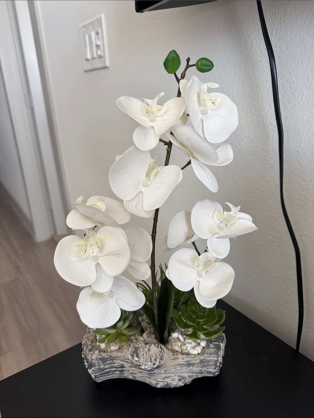 White Orchid Artificial Plant Arrangement - Faux Phalaenopsis Accent